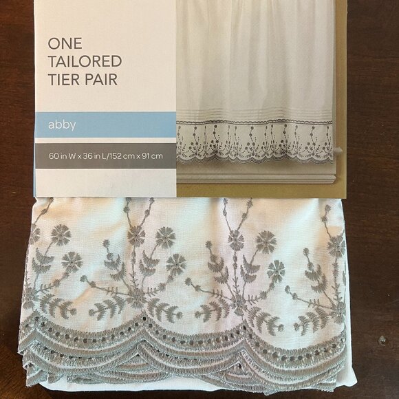 Curtains ~ ABBY One Tailored Tier PAIR - 60 x 36" Curtainworks Grey, White, Rod - Picture 1 of 5